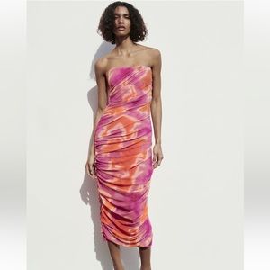Zara pink and orange strapless dress